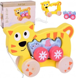 Drevené ťahacie mačiatko 2v1 – rodinka na kolieskach