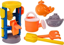 Veľká sada na piesok s mlynčekom, lopatkou, hrabličkami, kanvičkou a formičkami