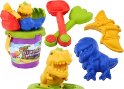 Súprava na piesok s dinosaurími formičkami – vedierko, lopatka a hrable