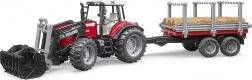 BRUDER traktor MASSEY FERGUSON 7480 s čelným nakladačom a prepravníkom na klády