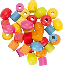 Drevené korálky a šnúrky v dóze - 45 kusov