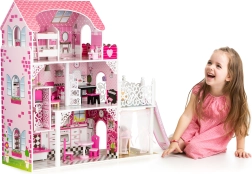 Drevený domček pre bábiky so šmykľavkou