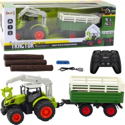 Zábavný RC traktor s prívesom a chápadlom pre deti