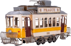 Kovový model žltej električky Prague 27,5 cm – dekorácia a zberateľský model