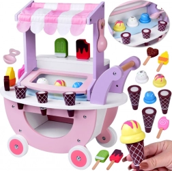 Drevený pastelový zmrzlinový stánok na kolieskach s 8 druhmi zmrzliny