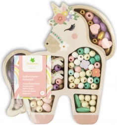 Drevené pastelové koráliky Jednorožec, 170 ks