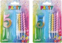 Narodeninová sviečka číslo 5 s doplnkovými sviečkami