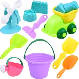 Sada pieskových hračiek s farebným vedierkom a autíčkom