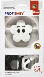 Súprava hrkálok čiernobiela – reťaz na kočík a hrkálka hviezdička/kvietok