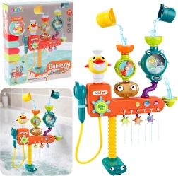 Prelievacia kúpeľová hračka s kačičkou, veterníkmi a kelímkami