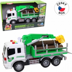 Auto na prepravu dreva so zdvíhacím ramenom a svetelnými efektmi