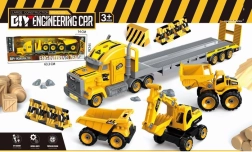 Nákladné auto – odťahovka so stavebnými vozidlami