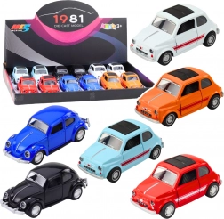 Kovové klasické zberateľské autíčko s pohonom, otváracími dverami 1:36