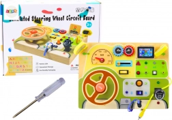 Drevená senzorická manipulačná tabuľa auto s LED svetlami