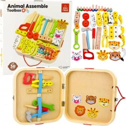 Drevený set pre malých majstrov - zvieratká na skladanie v kufríku