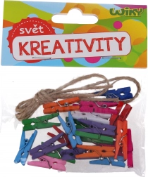Farebné mini štipce 2,5 cm so šnúrkou, 25 ks