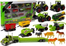 Poľnohospodárska súprava s traktormi, prívesmi a zvieratkami