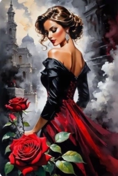 Diamantové maľovanie žena s ružami v meste 30 × 40 cm