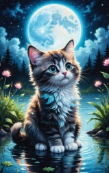 Diamantové maľovanie Mačka pri rybníku 30x40 cm