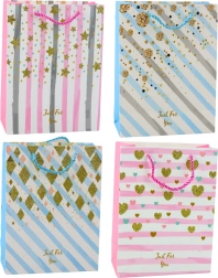 Papierová darčeková taška modrá ružová s trblietkami 23 x 18 x 10,5 cm