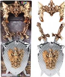 Detská Rytierová Sada Štít S Dvoma Mečmi A Maskou Zlatý Orol