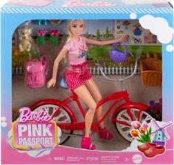Barbie na bicykli so šteniatkom – cestovateľský set Ružový pas