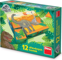 Drevené licenčné kocky Jurský svet – 12 kociek