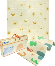 Veľká obojstranná skladacia penová podložka HUMBI 200 × 180 cm XPE so vzormi slnka a mesiaca