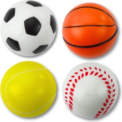 Súprava penových športových loptičiek 6 cm – futbal, basketbal, tenis, baseball (4 ks)