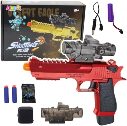 Elektrická detská pištoľ na gélové guľôčky a penové šípky – červená