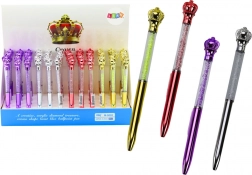 Guľôčkové pero s korunkou a trblietavými kamienkami, modrý atrament 0,7 mm, mix farieb