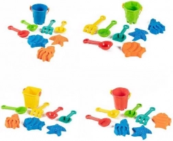 súprava na piesok s vedierkom, náradím a formičkami
