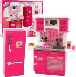 Ružová kuchynka s chladničkou pre bábiky 29 cm
