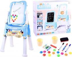 Detská obojstranná magnetická a kriedová maliarska stojanová tabuľa – Modrá