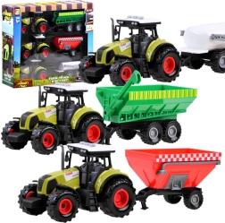 sada troch traktorov s odnímateľnými prívesmi pre malých farmárov