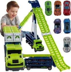 Nákladné auto so šmýkačkou a 6 kovovými autíčkami