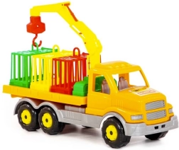 Nákladné auto so sklápačom, žeriavom a prepravou zvierat 47 cm