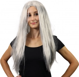 strieborná čarodejnícka parochňa s dlhými vlasmi