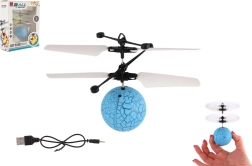 Lietajúca vrtuľníková guľa s LED svetlom a ovládaním dlaňou, USB nabíjanie, modrá