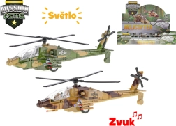 Vojenský kovový vrtuľník Mission Control 20 cm so svetlom a zvukom