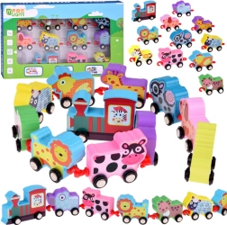 Drevený farebný vláčik so zvieratkami