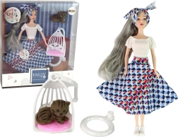 Bábika EMILY so sivými vlasmi s mačiatkom a hojdačkou