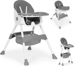 Jedálenská stolička s podnosom a košíkom, 5-bodový pás, ECOTOYS – Sivá