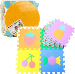 Mäkká penová edukačná podložka EVA – ovocie a sladkosti, 16 dielov