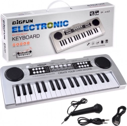 Mini klávesy 37 kláves so speváckym mikrofónom – strieborné