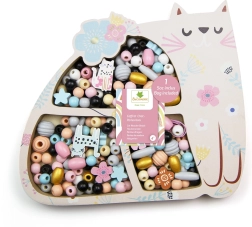 Drevené pastelové korálky v tvare mačky