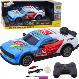 Pretekárske auto na diaľkové ovládanie s LED a vodnou parou, modré 1:22