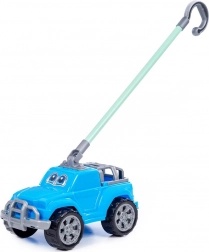 Ťahacie modré autíčko s rukoväťou pre deti