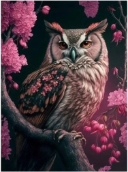 Diamantová mozaika - Sova v ružiach
