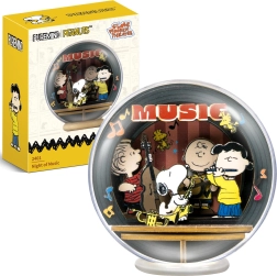 Puremind drevený 3D model SNOOPY PEANUTS v guli – nočný koncert DIY puzzle